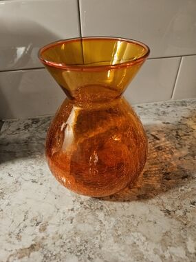 MCM Amber Crackle Glass Vase - Curvy Hourglass Shape